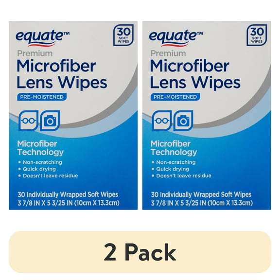 (2 pack) Equate Premium Microfiber Lens Wipes, 30 Count