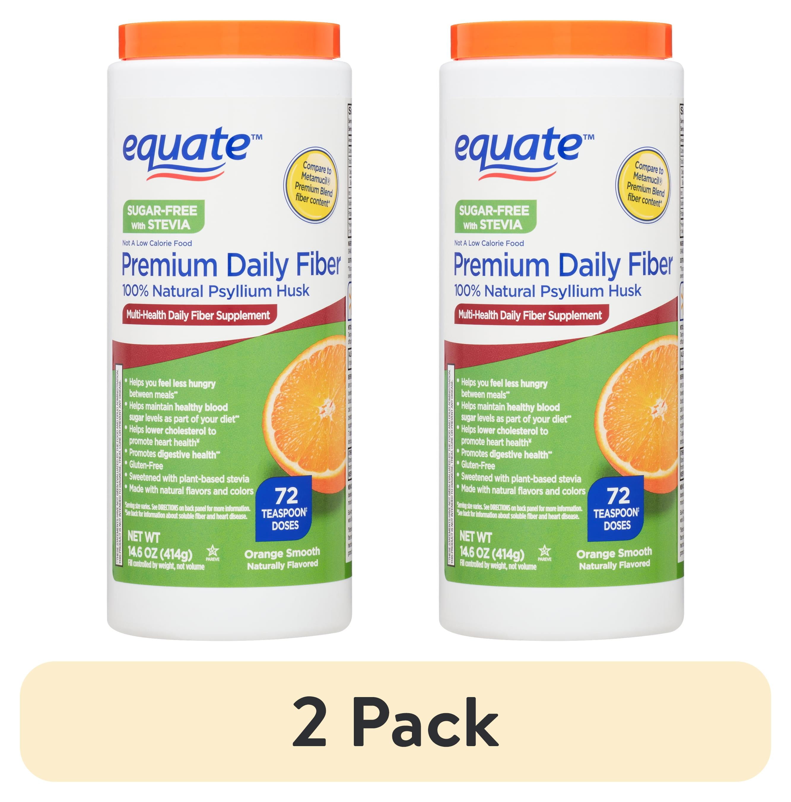 (2 pack) Equate Premium Sugar Free Daily Fiber Supplement Orange Flavor Powder, 14.6 oz, Compare to Metamucil Premium Blend Fiber Content