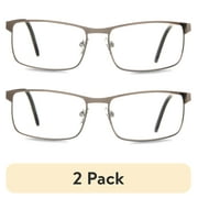 2 pack Equate Mens Rectangular Reading Glasses with Case, Gunmetal, +2.00