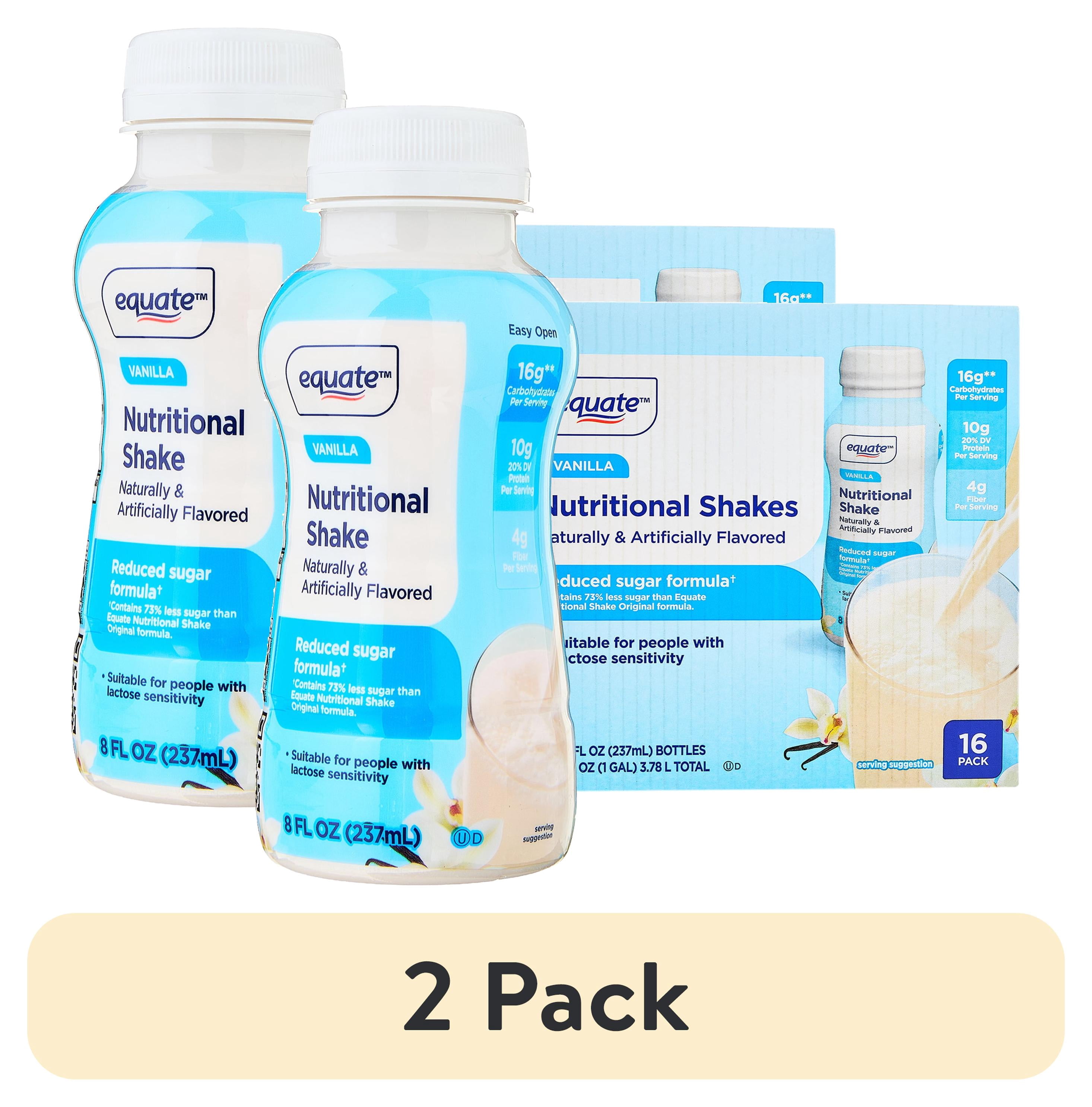 (2 pack) Equate Reduced Sugar Formula Nutritional Shakes, Vanilla, 8 fl oz, 16 Count