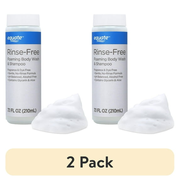 (2 pack) Equate Rinse-Free Foaming Body Wash & Shampoo, No Rinse Formula, 7.1 fl oz