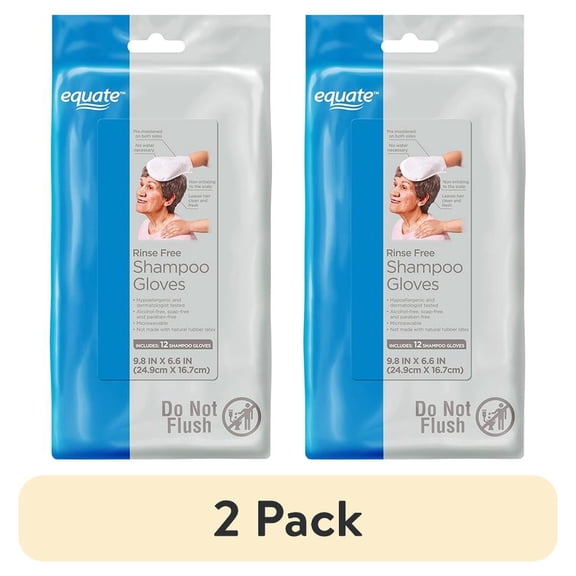 (2 pack) Equate Rinse Free Shampoo Gloves, 12 Count