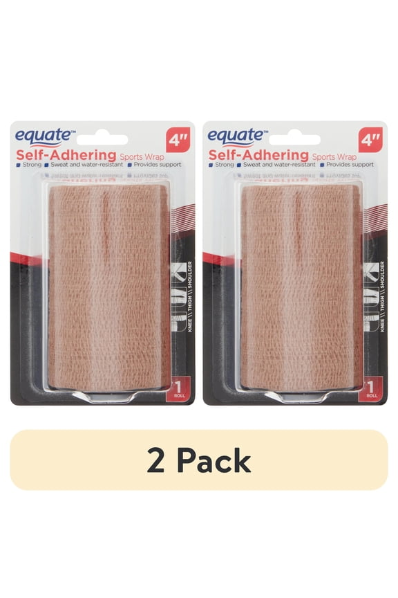 (2 pack) Equate Self-Adhering Sports Wrap, 4" x 2.2 Yds