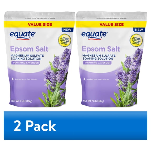 (2 pack) Equate Epsom Salt Soaking Solution, Soothing Lavender, 7 lbs