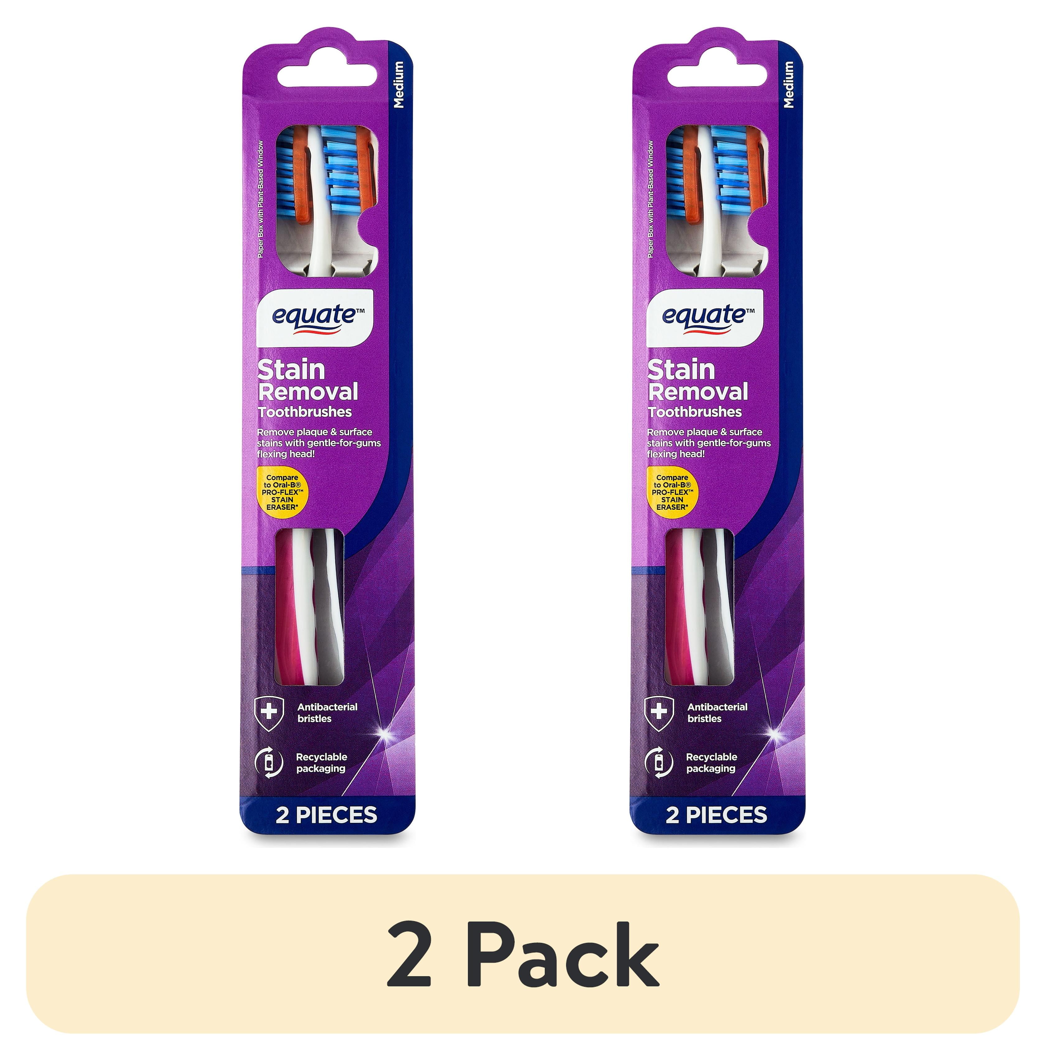 (2 pack) Equate Stain Removal Manual Toothbrushes, Medium, 2 Count