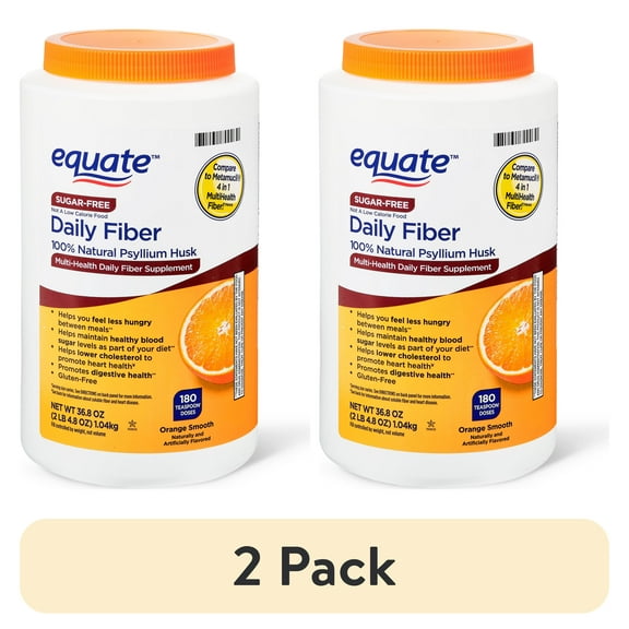 (2 pack) Equate Sugar-Free Daily Fiber Powder Orange Smooth, 36.8 oz, Compare to Metamucil® 4-in-1 Multihealth Fiber™