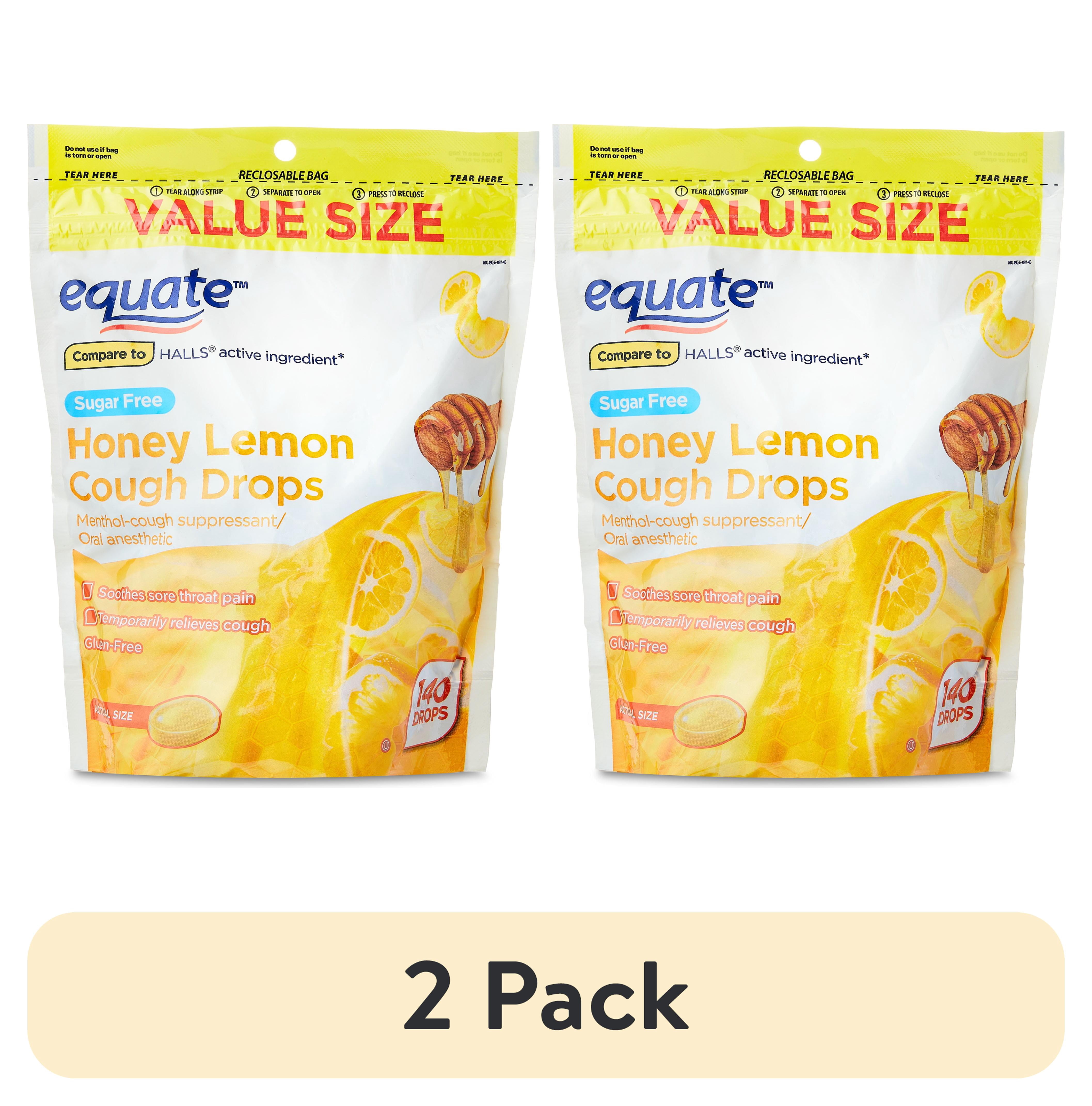 (2 pack) Equate Sugar Free Sore Throat and Cough Relief Menthol Cough Drops, Honey Lemon Flavor, 140 Count, Compare to the Active Ingredient in HALLS®