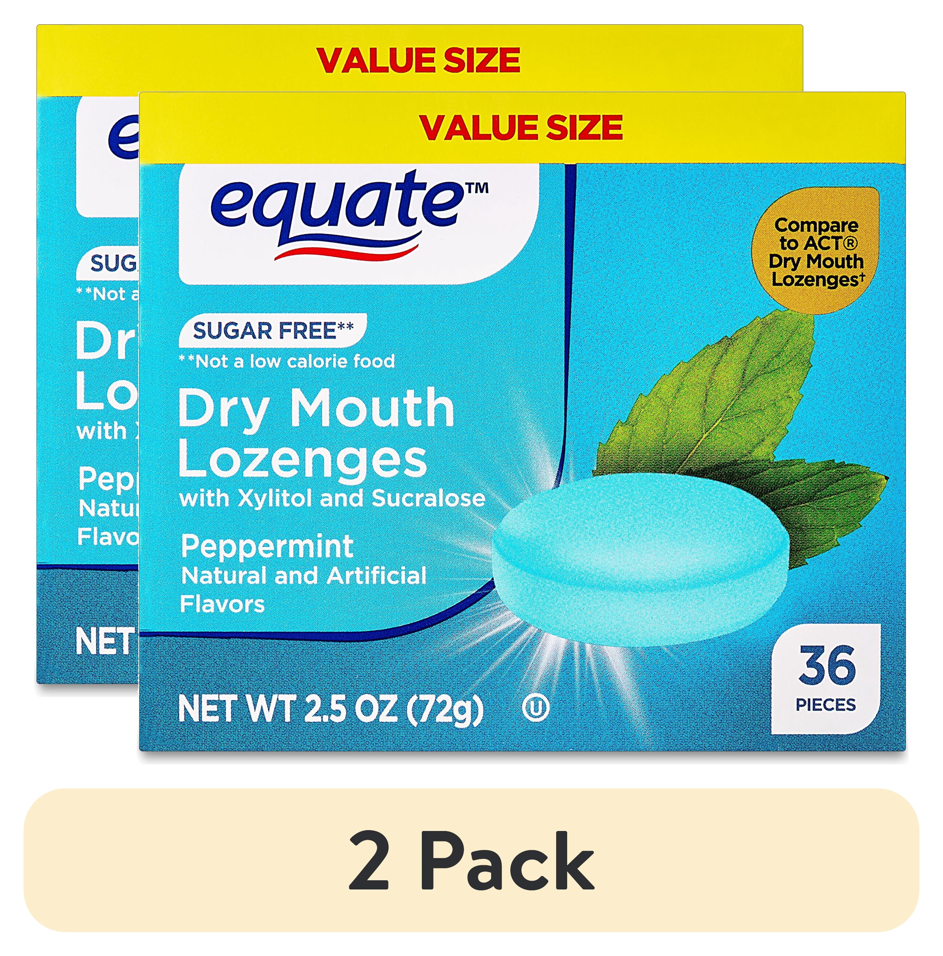 (2 pack) Equate Sugar-Free Dry Mouth Relief Lozenges, Peppermint, 2.5 oz, 36 Count