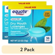 (2 pack) Equate Sugar-Free Dry Mouth Relief Lozenges, Peppermint, 2.5 oz, 36 Count