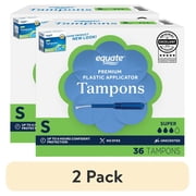(2 pack) Equate Super Tampons with Premium Plastic Applicators, Unscented, 36 Count