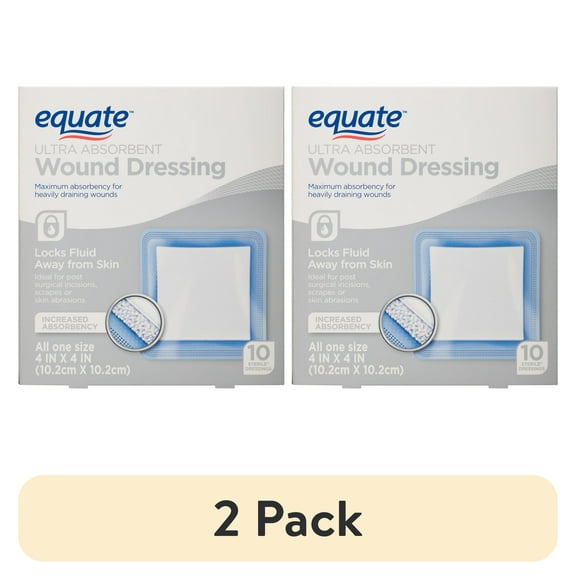 (2 pack) Equate Ultra Absorbent Wound Dressing, 10 Count