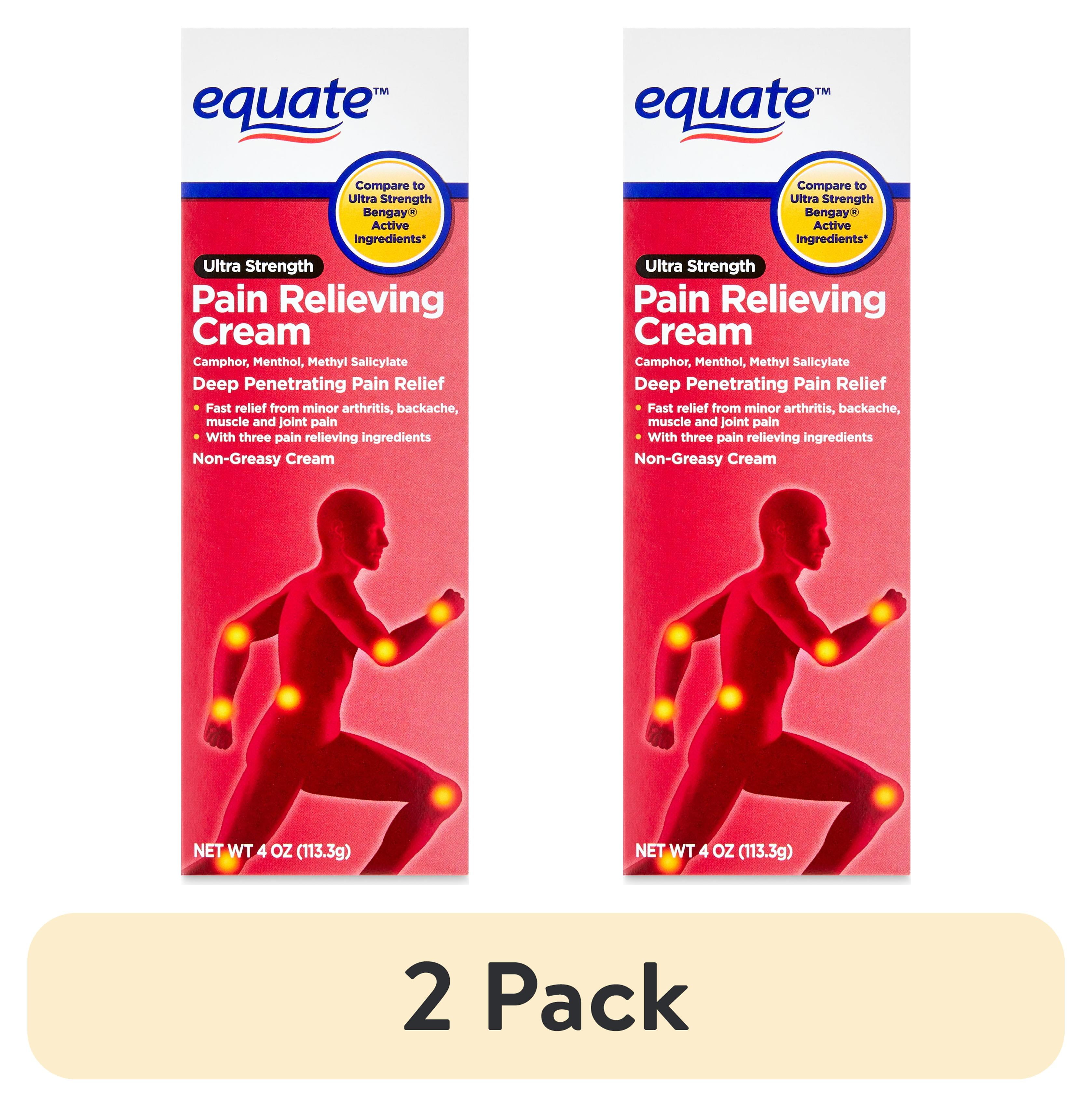 (2 pack) Equate Ultra Strength Pain Relieving Cream, 4 oz, Compare to Ultra Strength Bengay Active Ingredients