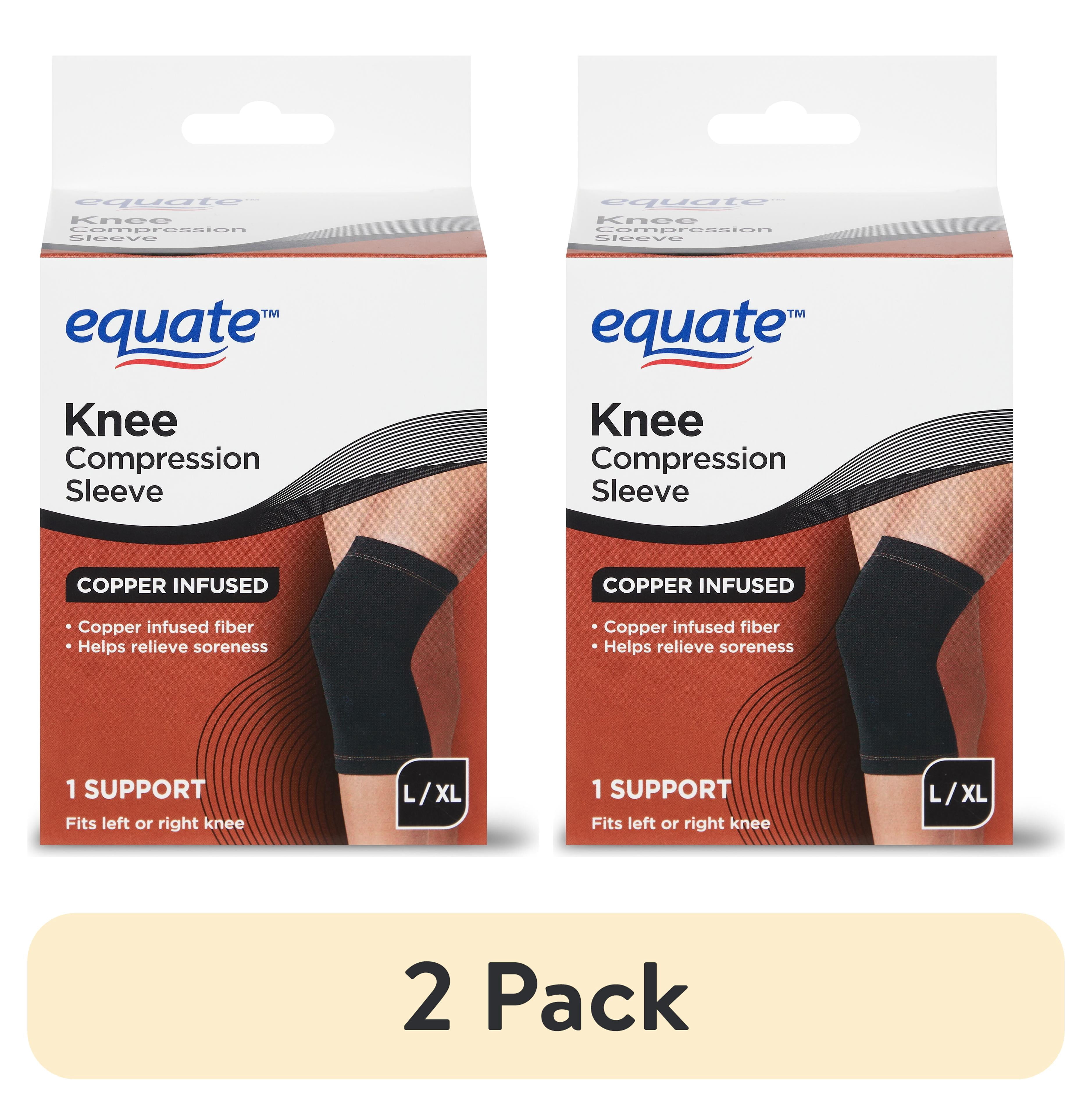 (2 pack) Equate Unisex Copper Infused Knee Support Sleeve, Large and Extra Large, Compression Brace for Joint and Muscle Support