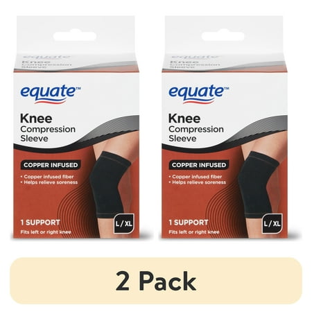 (2 pack) Equate Unisex Copper Infused Knee Support Sleeve, Large and Extra Large, Compression Brace for Joint and Muscle Support