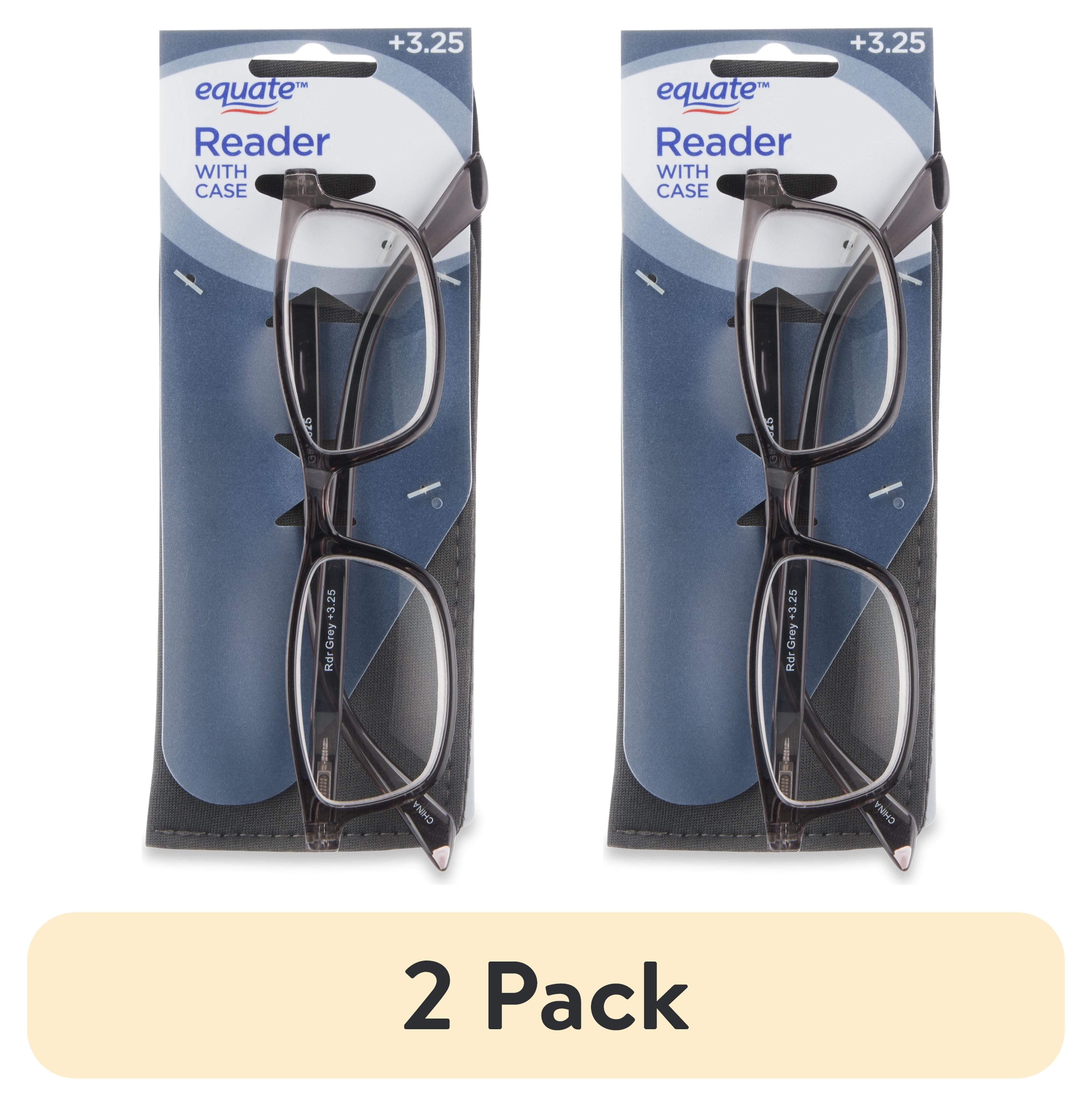 (2 pack) Equate Unisex Full Rim Reading Glasses with Case, Plastic Lens, Gray Frame, Single Vision, +3.25