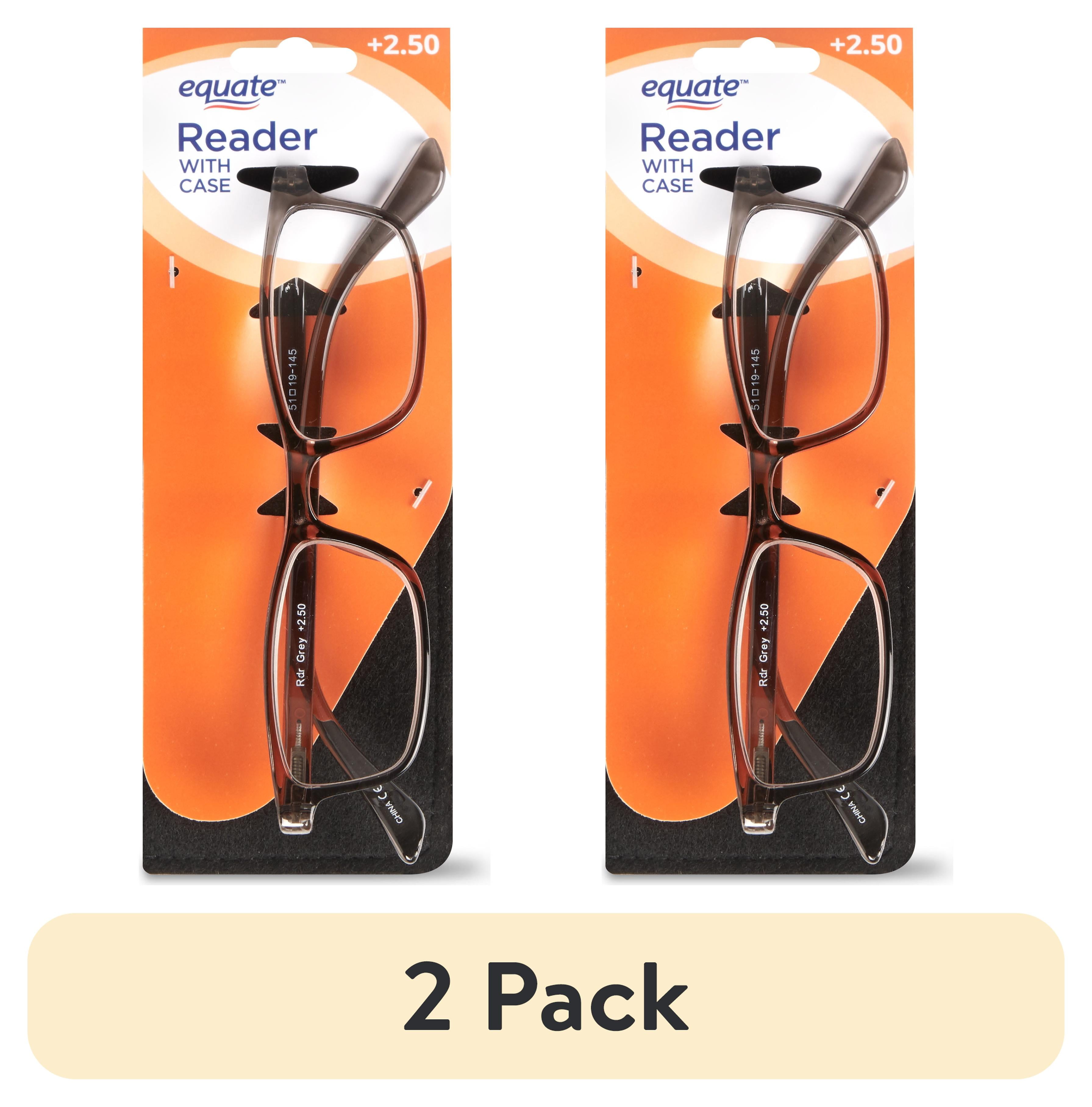 (2 pack) Equate Unisex Full Rim Reading Glasses with Case, Plastic Lens, Steel Gray, +2.50 Magnification