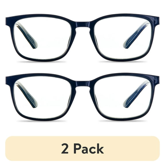 (2 pack) Equate Unisex Pike Bluelight Rectangular Reading Glasses with Case, Dark Grey Blue, +1.25