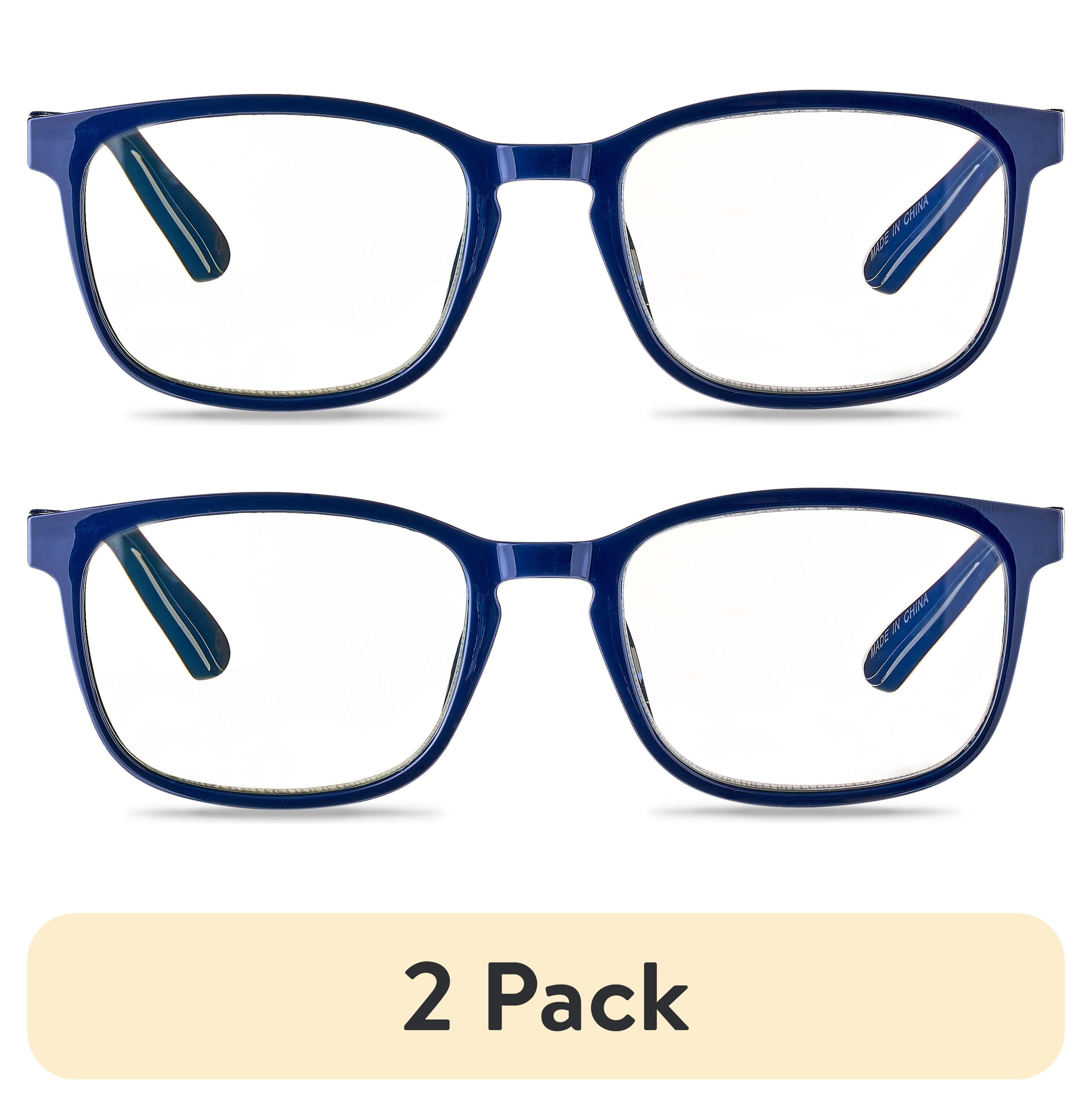 (2 pack) Equate Unisex Pike Bluelight Rectangular Reading Glasses with Case, Dark Grey Blue, +1.50