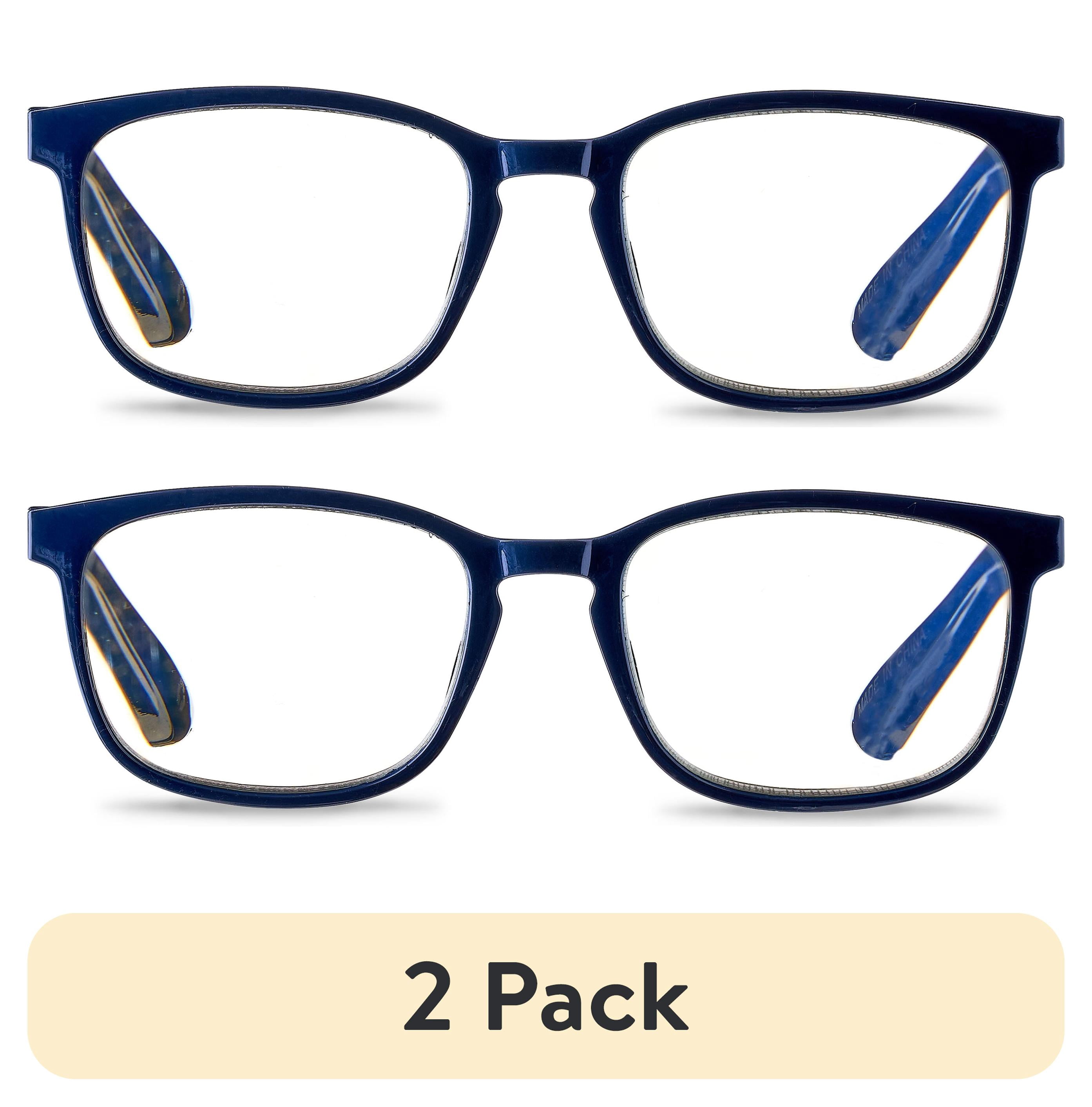 (2 pack) Equate Pike Blue Light Rectangular Reading Glasses with Case, Dark Grey Blue, +1.75