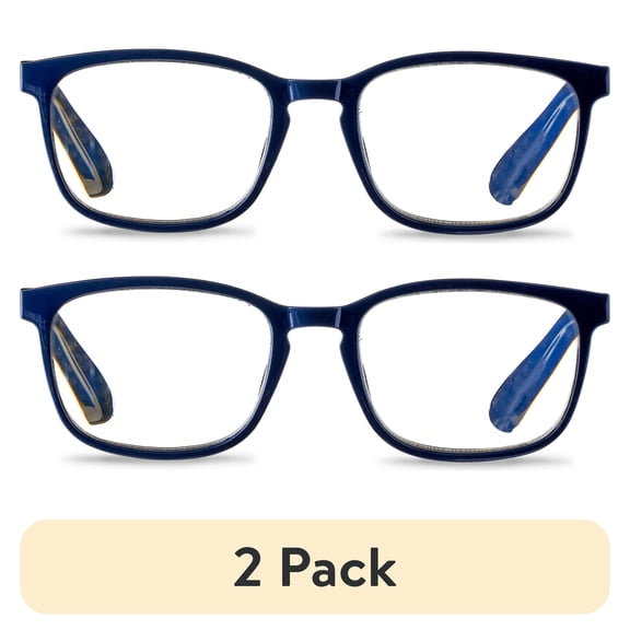(2 pack) Equate Pike Blue Light Rectangular Reading Glasses with Case, Dark Grey Blue, +1.75