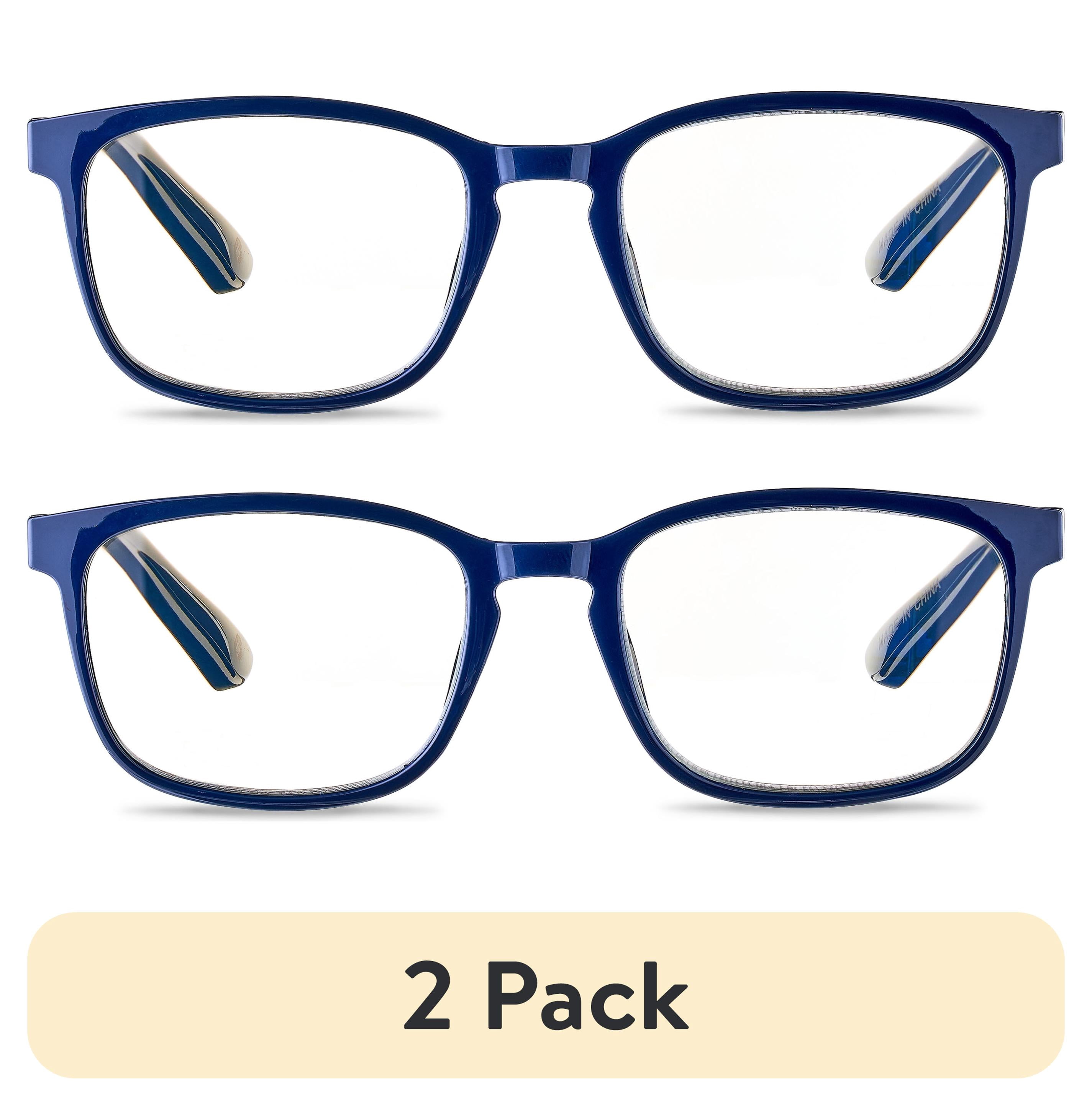 (2 pack) Equate Unisex Pike Bluelight Rectangular Reading Glasses with Case, Dark Grey Blue, +2.00