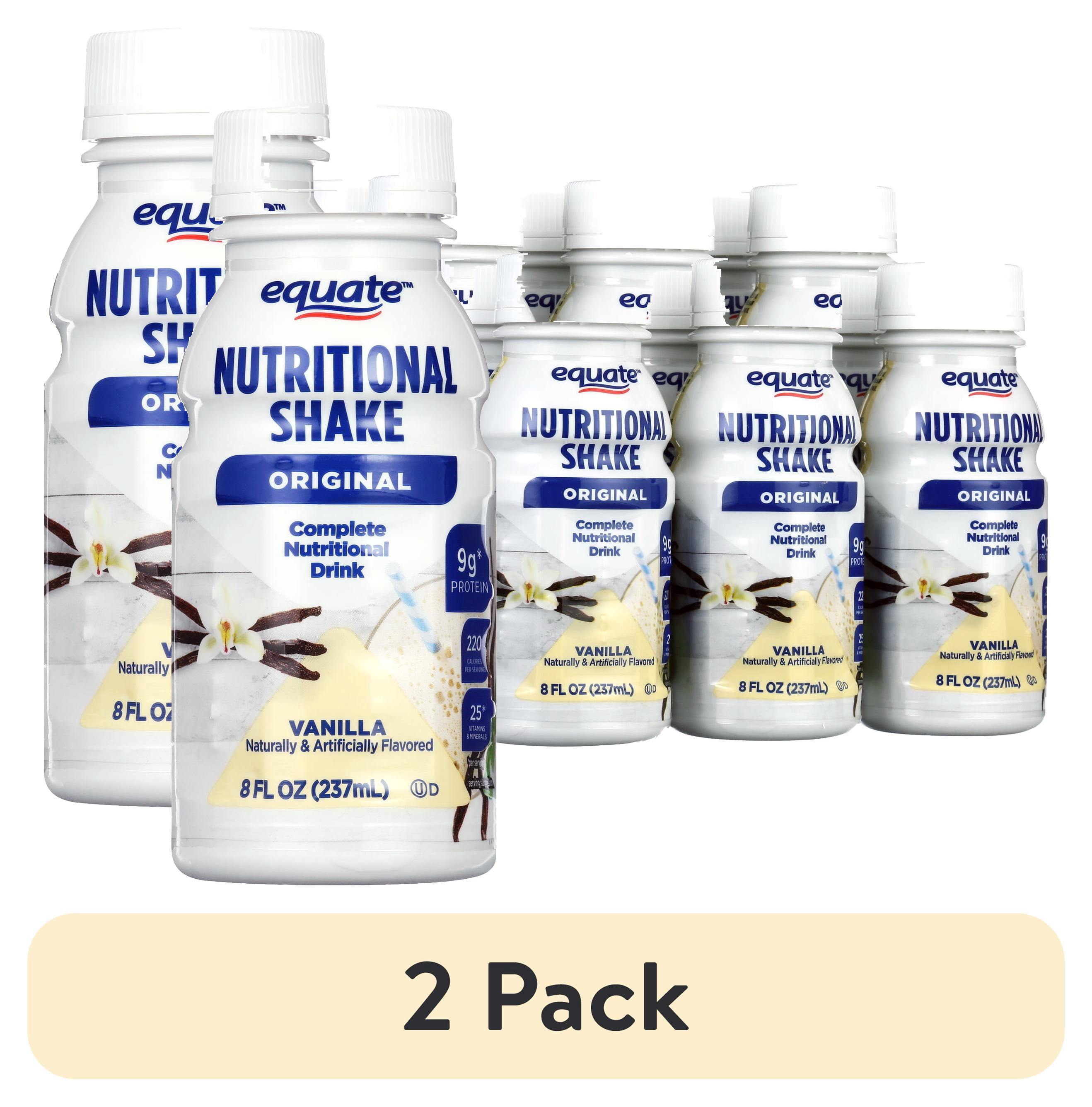 (2 pack) Equate Vanilla Original Nutritional Shake, 8 FL OZ, 6 Count