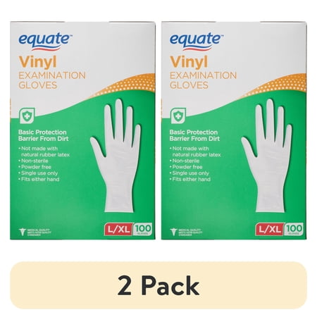 (2 pack) Equate Vinyl Examination Gloves, Large/X-Large, 100 Count