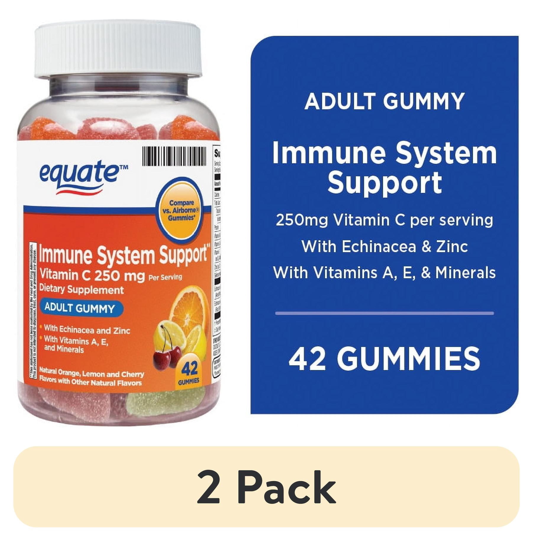 (2 pack) Equate Immune System Support Vitamin C Gummies, 250 mg, Orange Lemon Cherry Flavor, 42 Count, Compare vs Airborne® Gummies