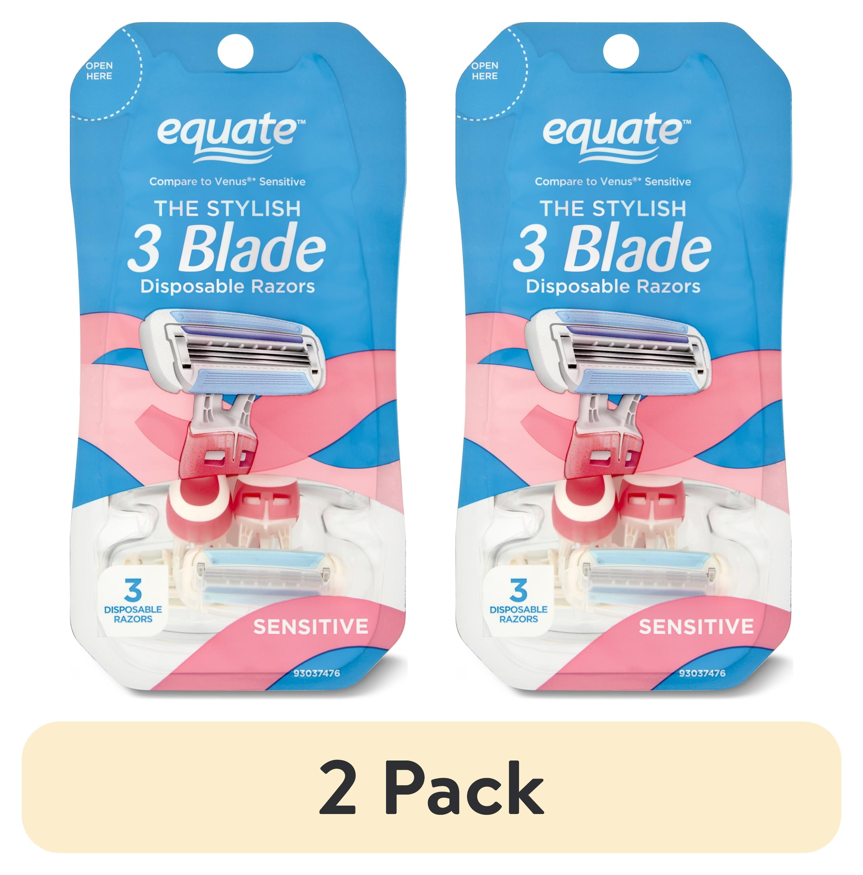 (2 pack) Equate Women's 3-Blade Sensitive Disposable Razors, Pink, 3 ...