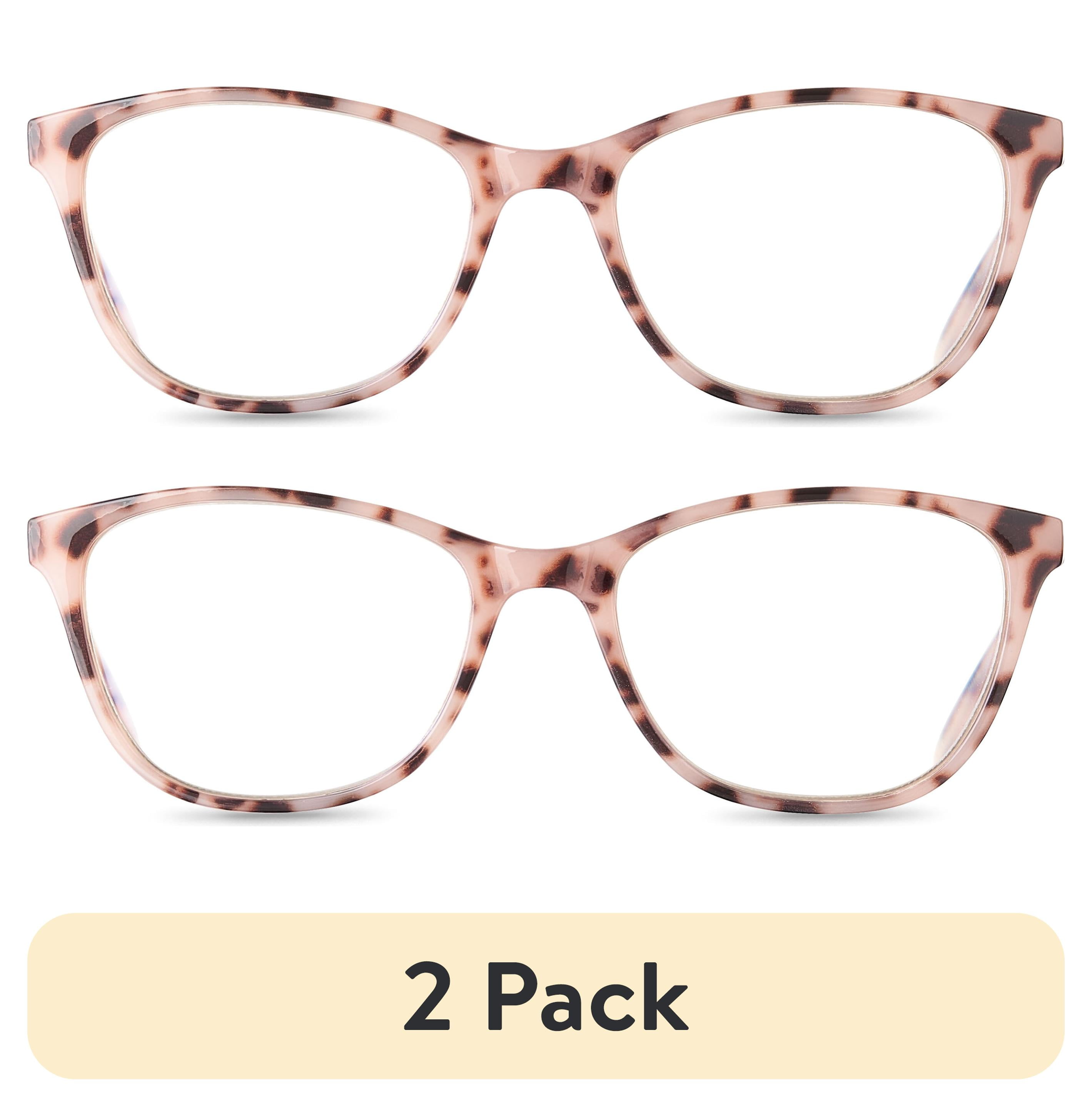 (2 pack) Equate Women's Blair Bluelight Cateye Reading Glasses with Case, Blush Tortoise, +1.75
