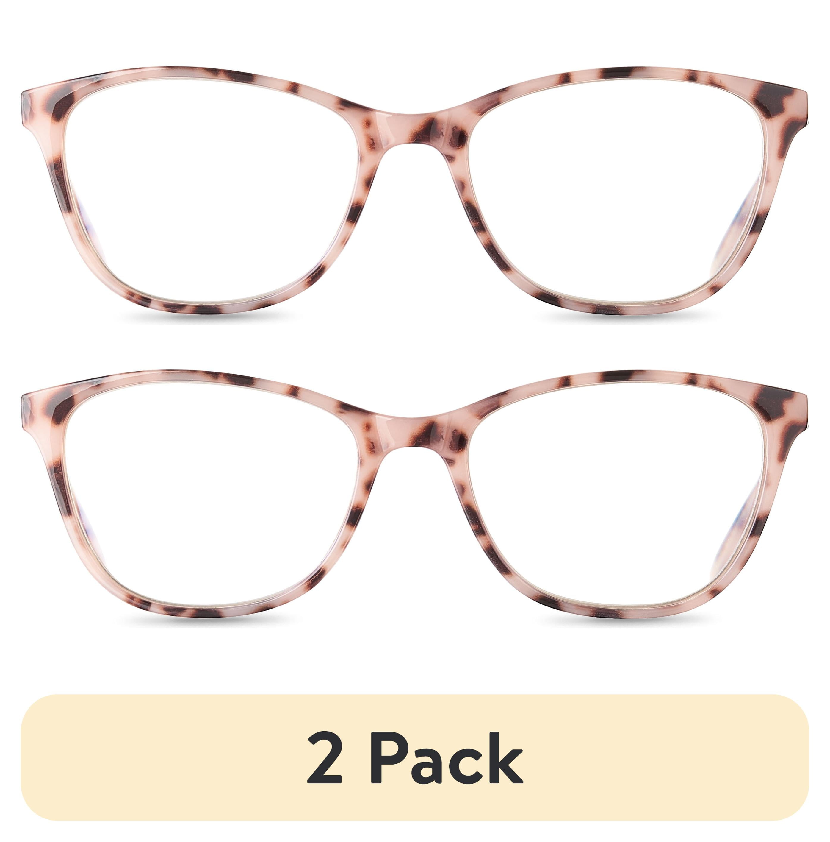 (2 pack) Equate Women's Blair Bluelight Cateye Reading Glasses with Case, Blush Tortoise, +2.00