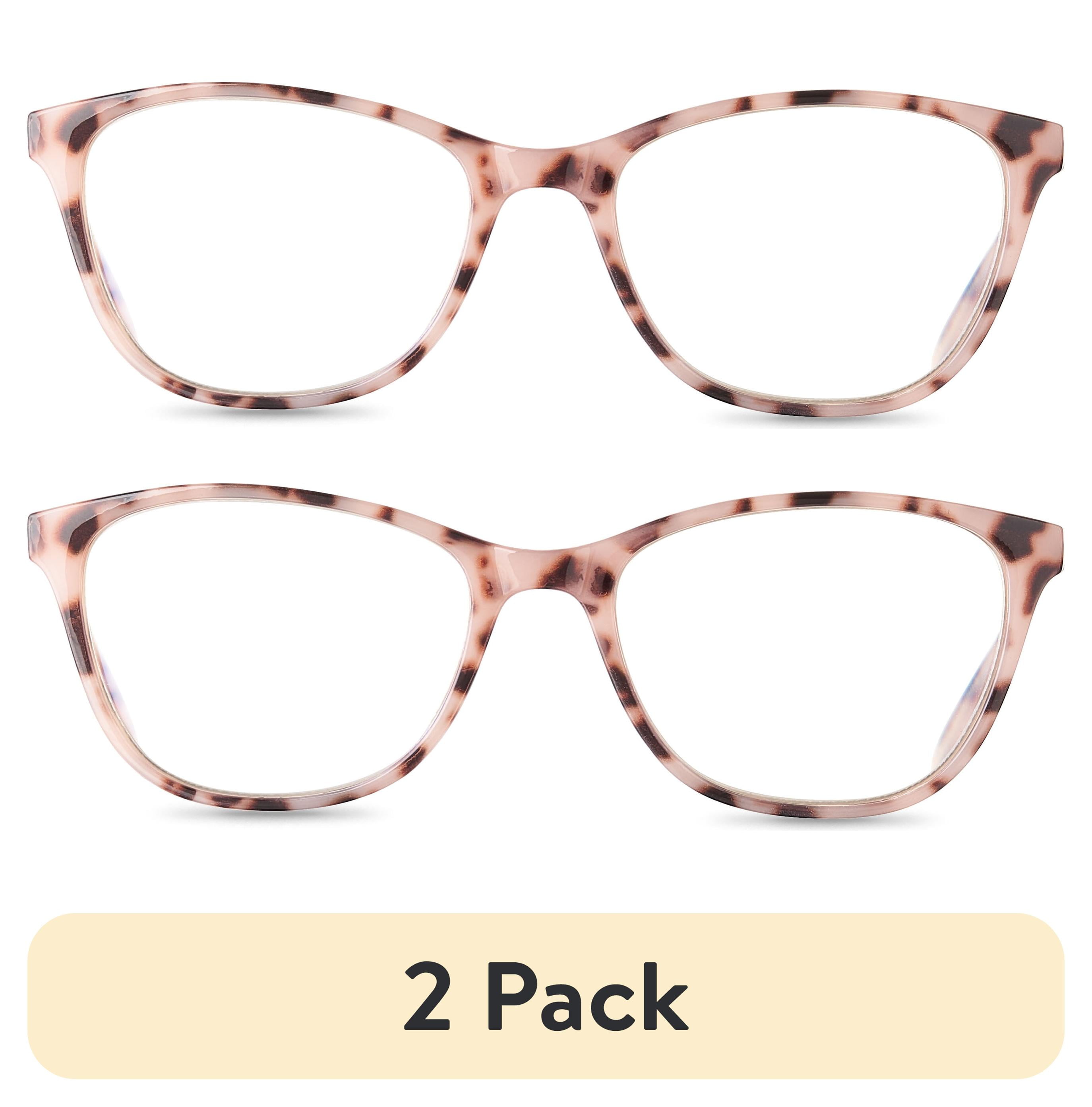 (2 pack) Equate Women's Blair Bluelight Cateye Reading Glasses with Case, Blush Tortoise, +2.50