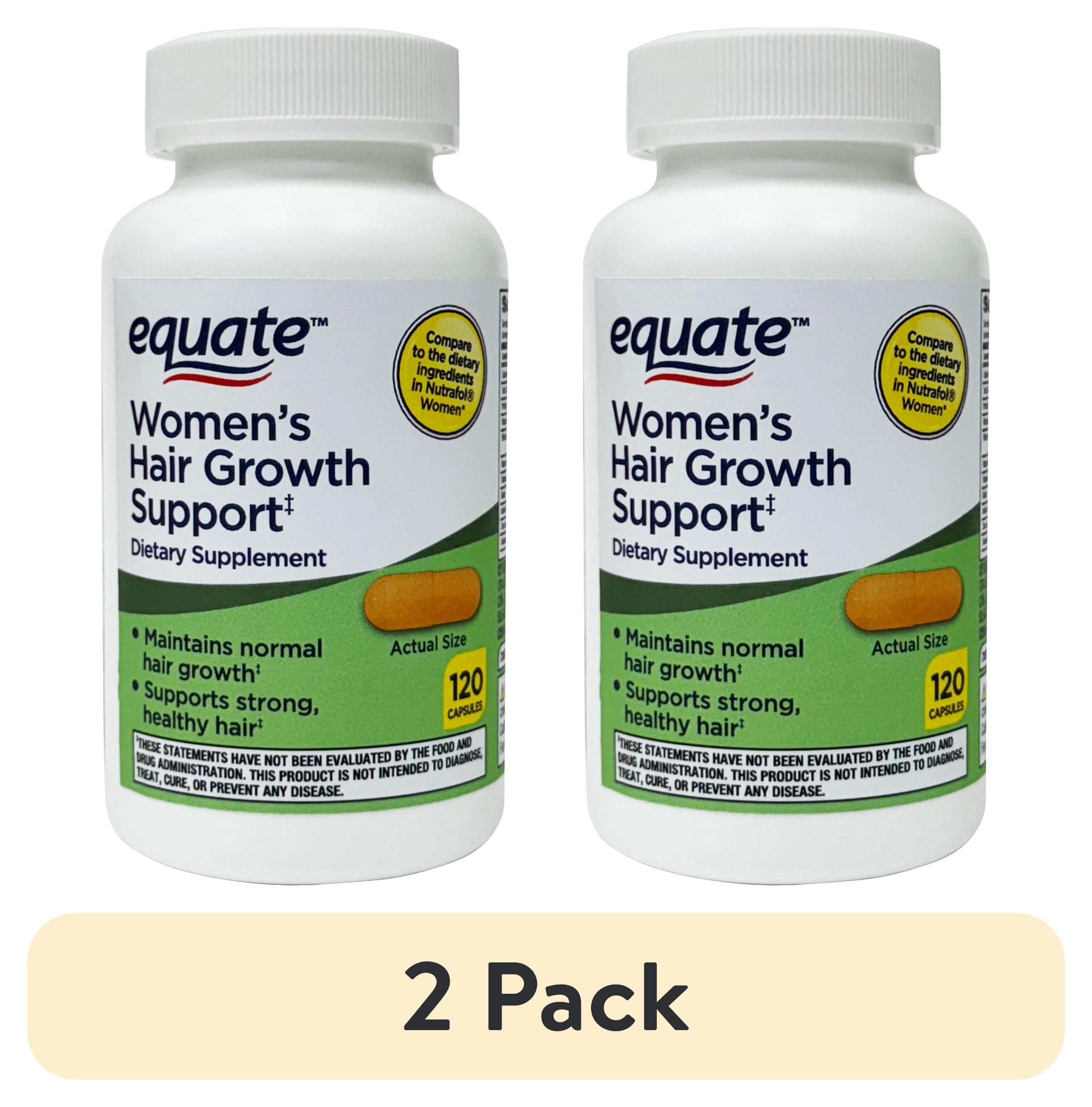 (2 pack) Equate Women's Hair Growth Support Dietary Supplement, 120 Capsules - Promotes Normal Hair Growth and Strong Hair.