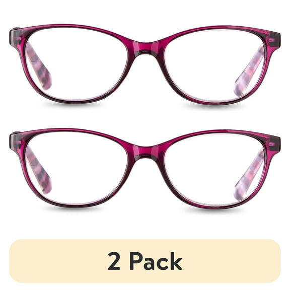 (2 pack) Equate Women's Heather Oval Reading Glasses with Case, Purple, +2.50