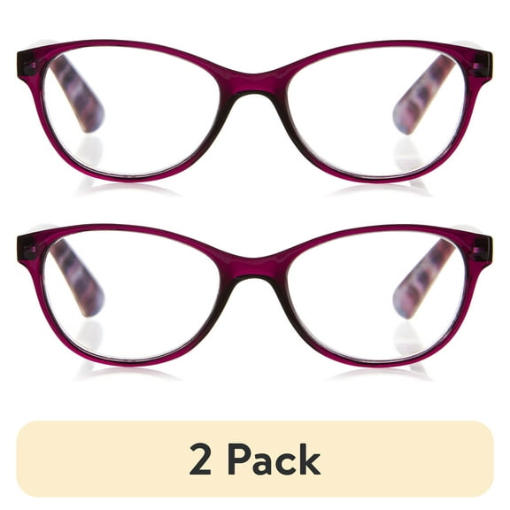(2 pack) Equate Women's Heather Oval Reading Glasses with Case, Purple, +3.25