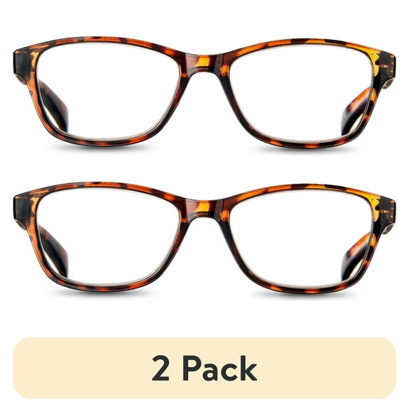 (2 pack) Equate Women's Iris Square Reading Glasses with Case, Tortoise Shell, +2.00