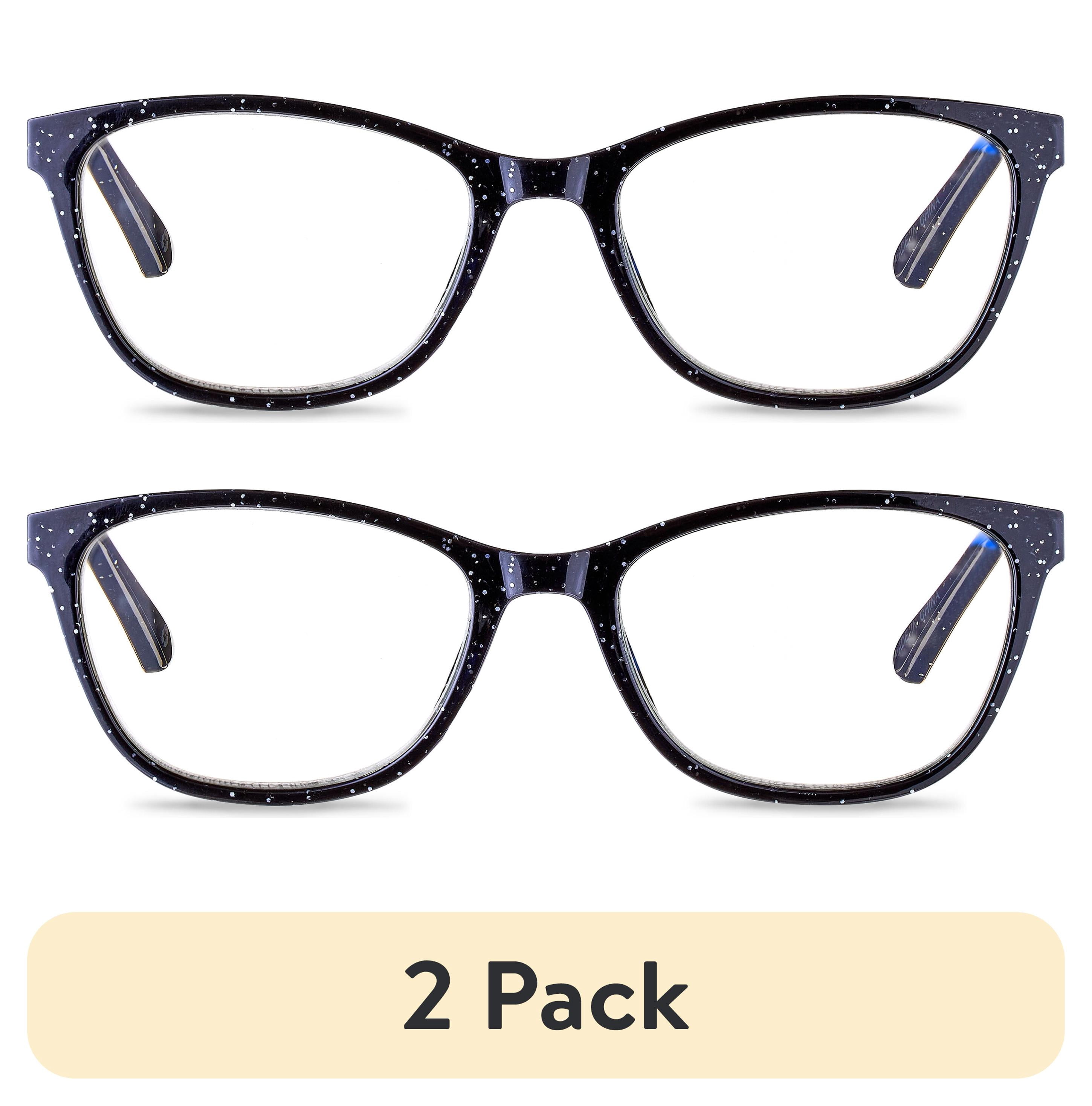 (2 pack) Equate Women's Kaia Bluelight Cateye Reading Glasses with Case, Black Speckled, +1.25