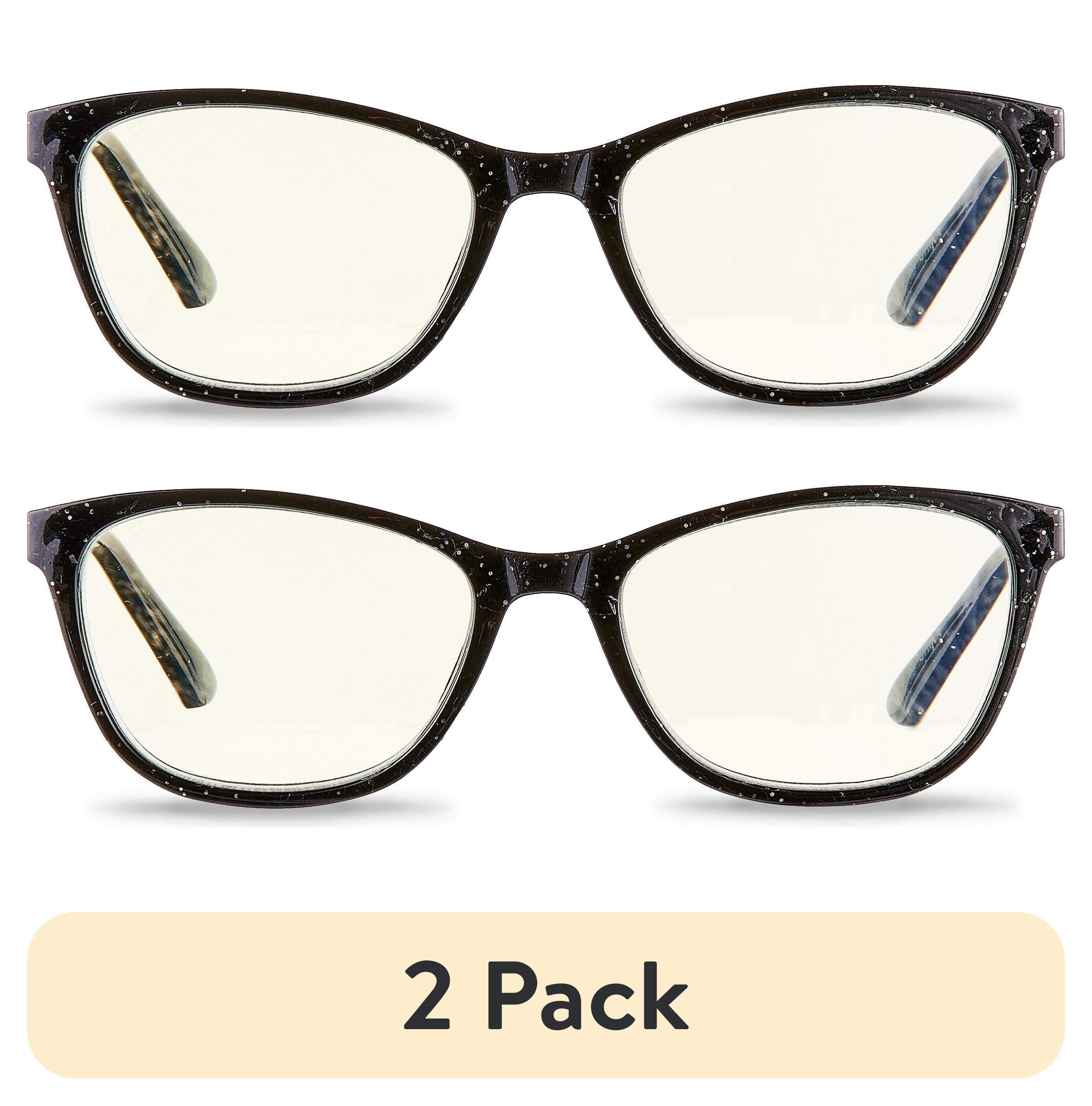 (2 pack) Equate Women's Kaia Bluelight Cateye Reading Glasses with Case, Black Speckled, +1.75