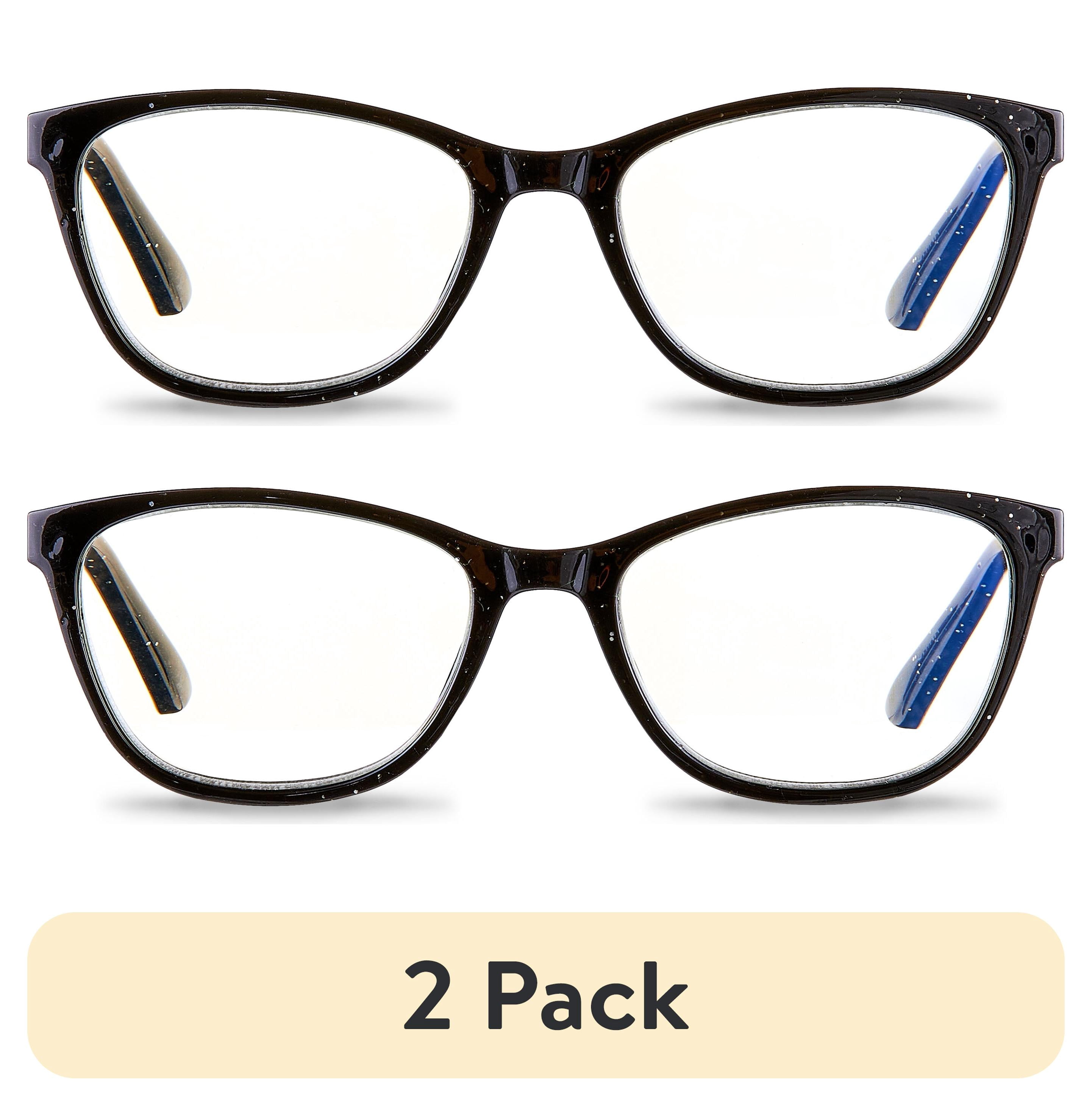 (2 pack) Equate Women's Kaia Bluelight Cateye Reading Glasses with Case, Black Speckled, +2.00