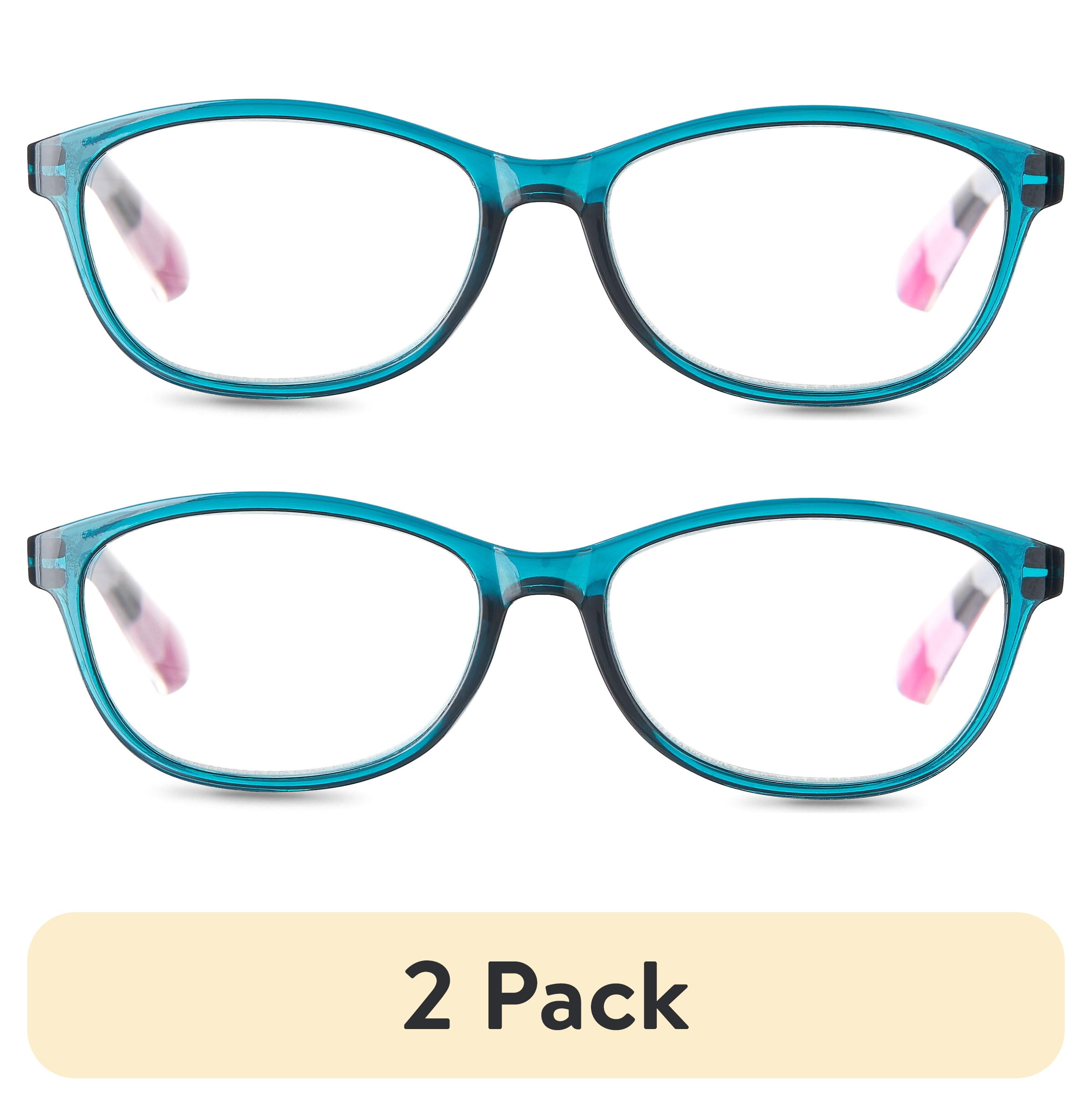 (2 pack) Equate Women's Lily Rectangle Reading Glasses with Case, Blue, +1.25
