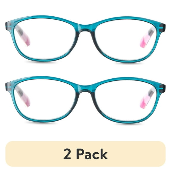 (2 pack) Equate Women's Lily Rectangle Reading Glasses with Case, Blue, +2.50