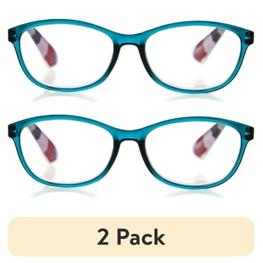 (2 pack) Equate Women's Lily Rectanglular Reading Glasses with Case, Blue, +3.25