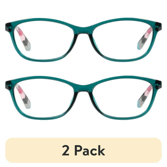 (2 pack) Equate Women's Lily Rectangle Reading Glasses with Case, Blue with Flower Case +1.00