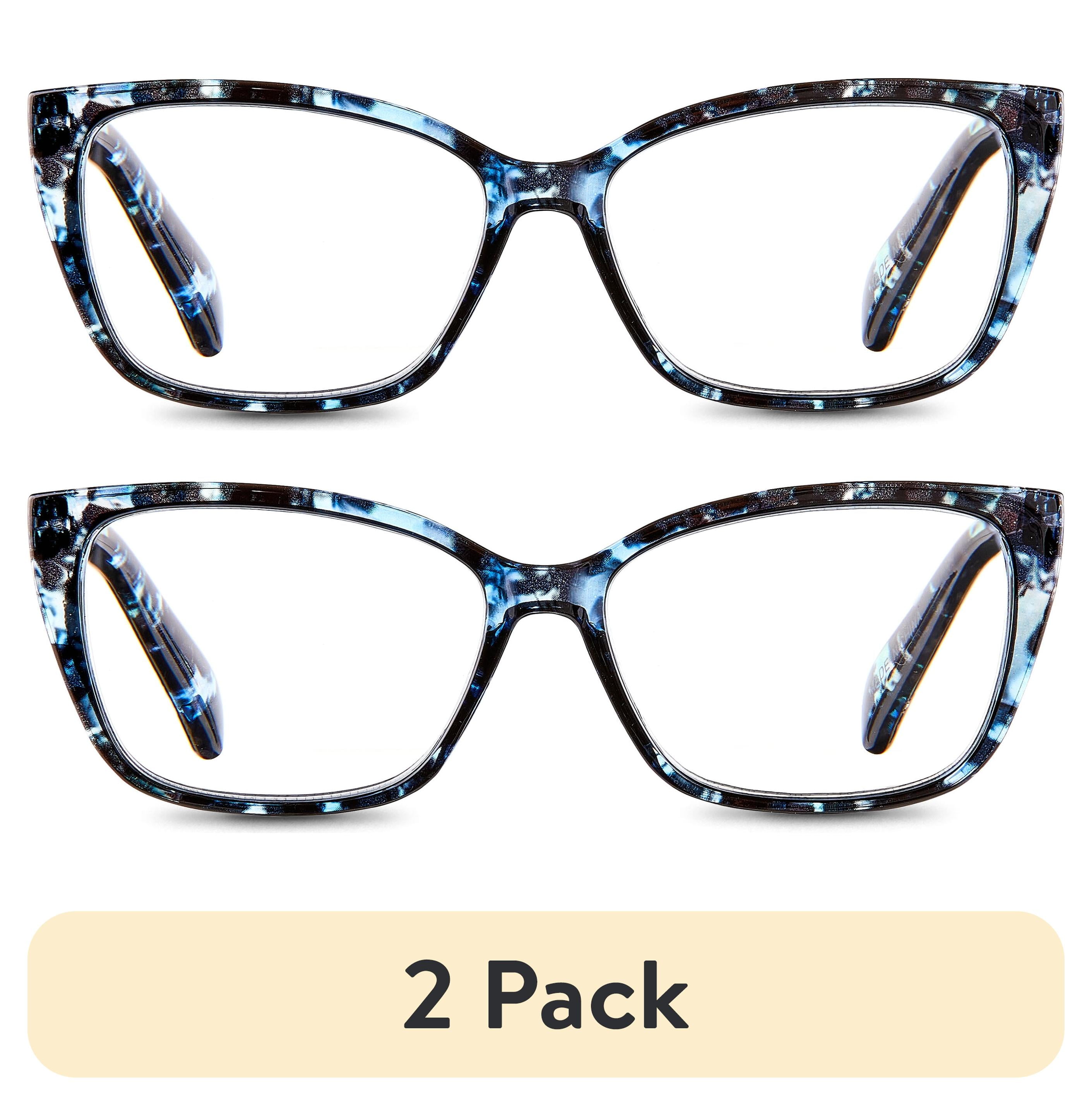 (2 pack) Equate Women's Orchid Cat eye Reading Glasses with Case, Blue Purple Tortoise, +2.50