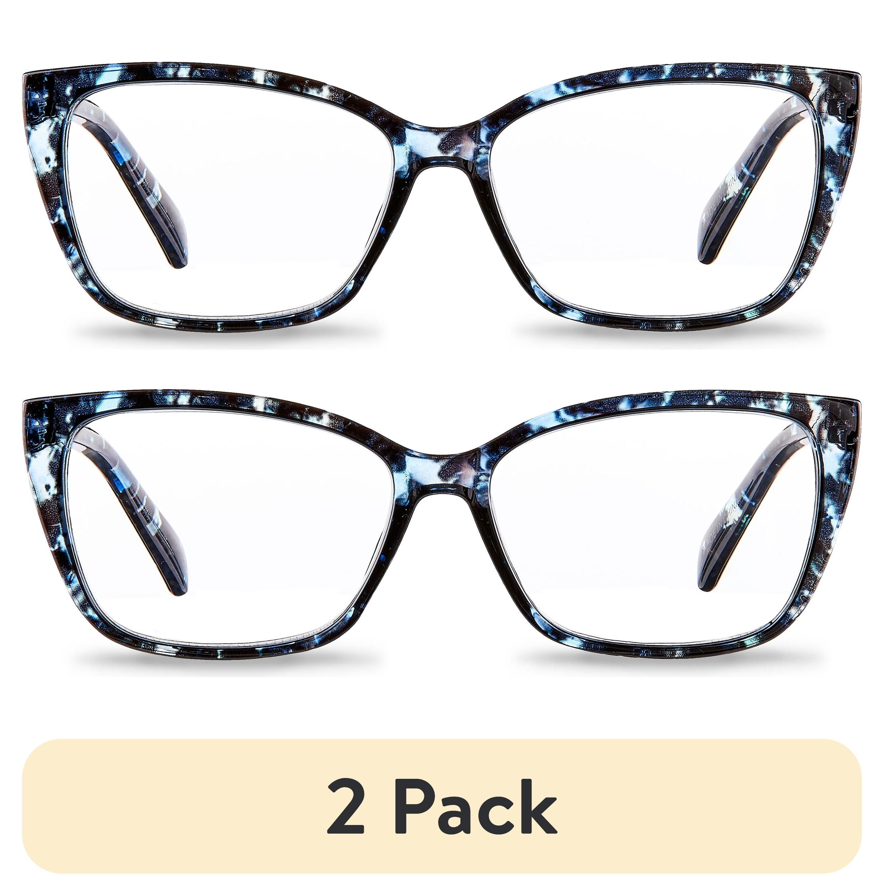 (2 pack) Equate Women's Orchid Cateye Reading Glasses with Case, Blue Purple Tortoise, +1.25