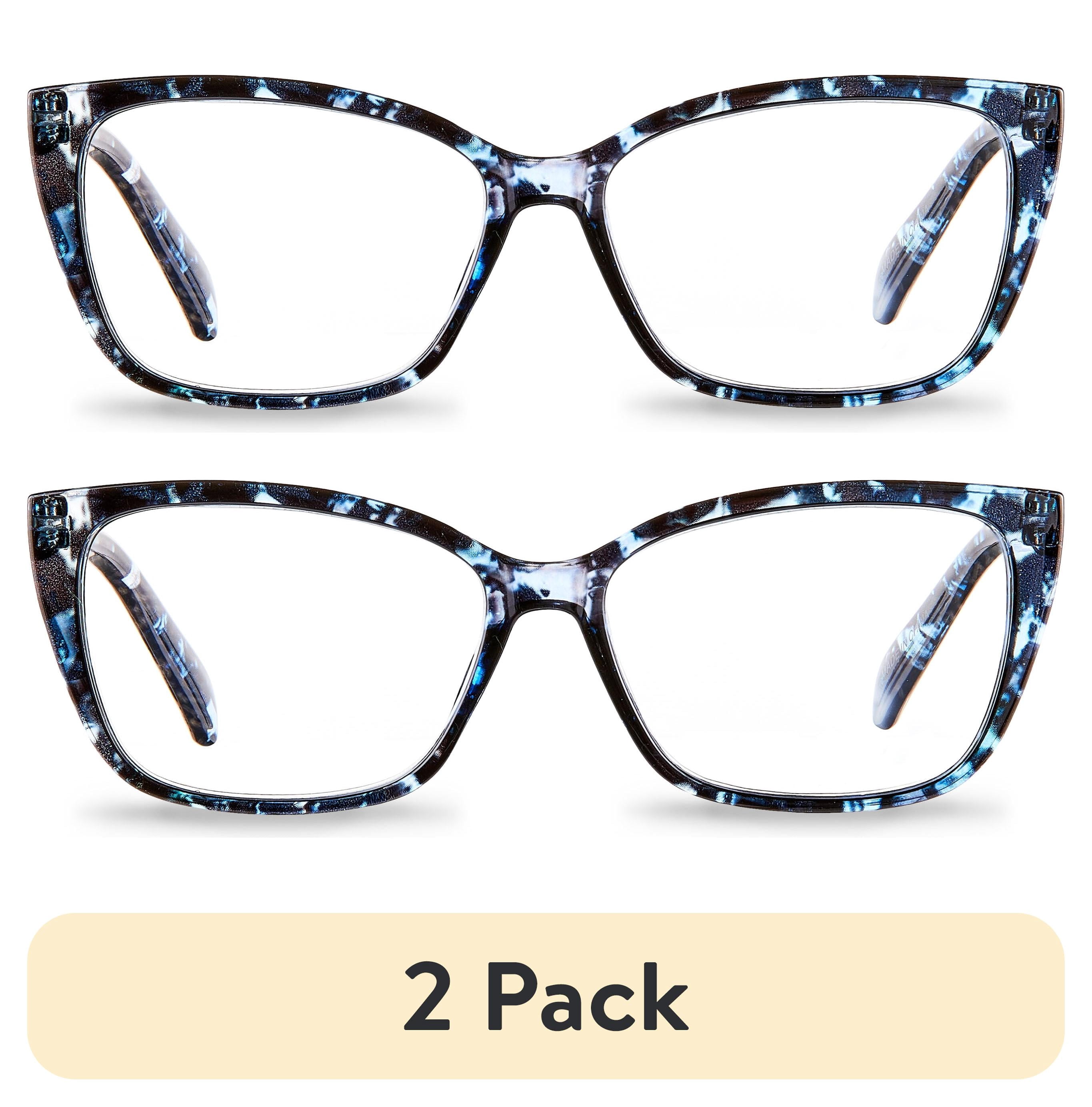 (2 pack) Equate Women's Orchid Cateye Reading Glasses with Case, Blue Purple Tortoise, +1.50