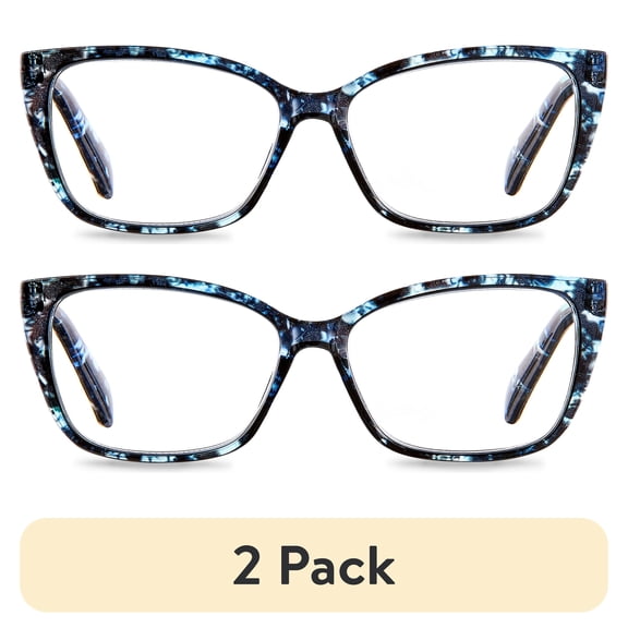 (2 pack) Equate Women's Orchid Cateye Reading Glasses with Case, Blue Purple Tortoise, +2.00