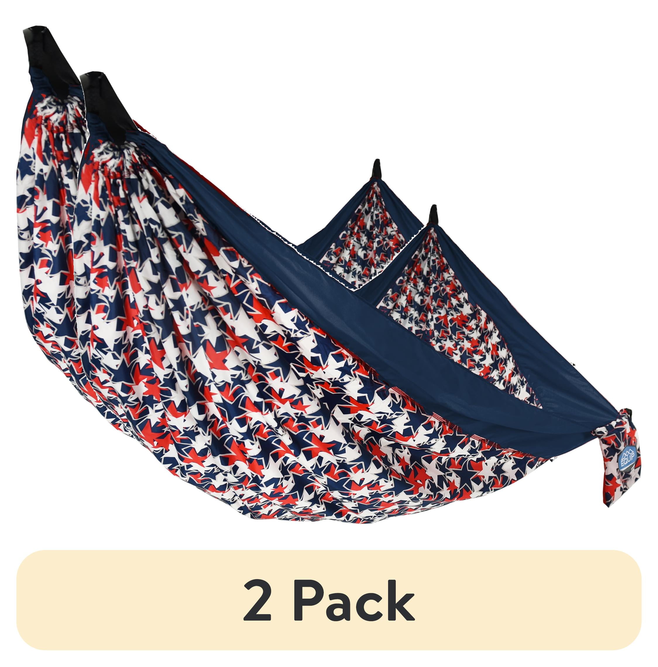 (2 pack) Equip Nylon Camping Travel Hammock, 2 Person, Americana Print With Navy Band, Size 124" L x 77" W