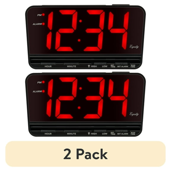 (2 pack) Equity 30402 Extra-Large 3 in. Red LED Electric Alarm Clock with High/Low settings