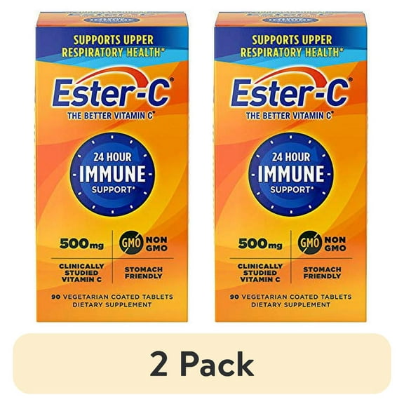 (2 pack) Ester-C 500 mg 24 Hour Vitamin C Tablets for Immune Support, Vitamin C Supplement, 90 Count